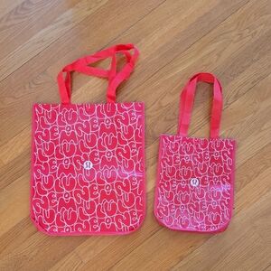 NEW Lululemon Reusable Shopping Bags Lot of 2 RED White Logo Tote Small & Medium
